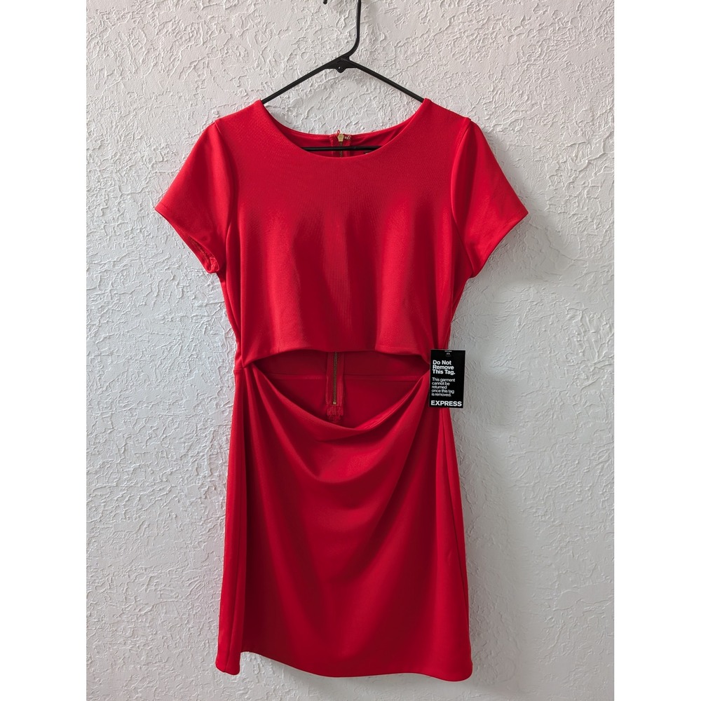Express Mini Dress Women 10 Red Front Cutout Exposed Zipper Bodycon Coquette